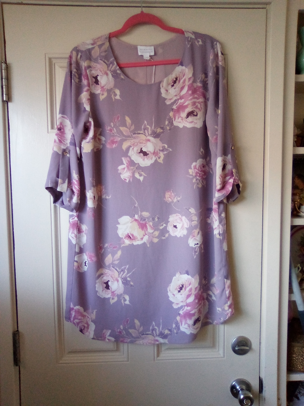 Morning Lavender Blouse Top with Rolled Sleeve Detail